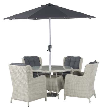 Chedworth 120cm Table with 4 High-Back Armchairs & Parasol - Dove Grey - image 1