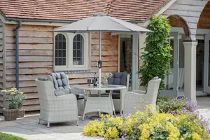 Chedworth 120cm Table with 4 High-Back Armchairs & Parasol - Dove Grey - image 2