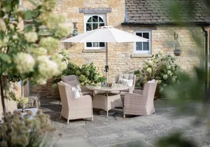 Chedworth 120cm Table with 4 High-Back Armchairs & Parasol - Sandstone - image 2