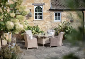 Chedworth 120cm Table with 4 High-Back Armchairs & Parasol - Sandstone - image 3