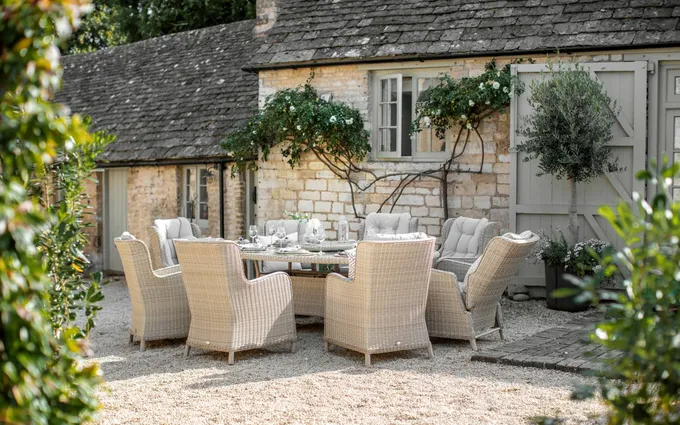 Chedworth 220 x 145cm Elliptical Table, 60cm L/S, 2 Recliners, 6 Armchairs & Parasol - Sandstone - image 3