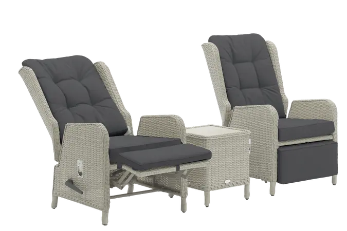 Chedworth Deluxe Recliner Set Integral Footstools & Ceramic Top Coffee Table - Dove Grey