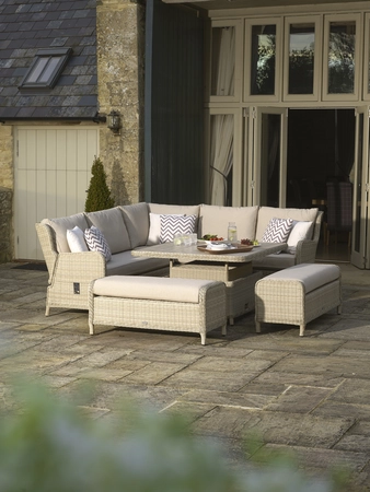 Chedworth Reclining Square Sofa with Ceramic Adjustable Table & 2 Benches - Sandstone - image 2