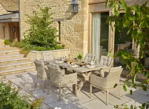 Monterey 180 x 100cm Ceramic Top Rectangle Table & 6 Deluxe Vogue Armchairs - Sandstone - image 2