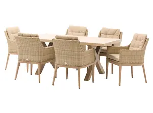 Monterey 180 x 100cm Ceramic Top Rectangle Table & 6 Deluxe Vogue Armchairs - Sandstone - image 1