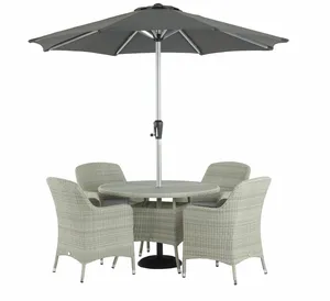 Tetbury 110cm Tree-Free Round Table with 4 Armchairs,Eco, Parasol & Base - Cloud - image 1