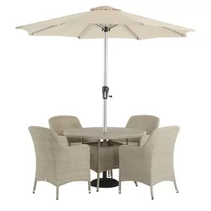 Tetbury 110cm Tree-Free Round Table with 4 Armchairs, Parasol & Base - Nutmeg - image 1