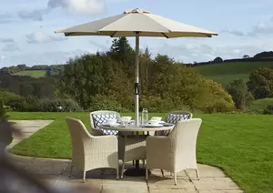 Tetbury 110cm Tree-Free Round Table with 4 Armchairs, Parasol & Base - Nutmeg - image 3