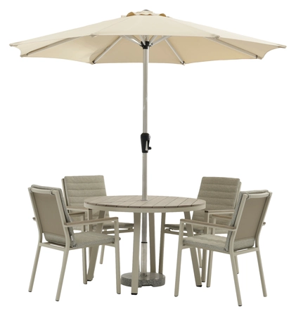 Zurich 110cm Round Tree-Free Table with 4 Chairs, Parasol & Base - Mocha - image 1