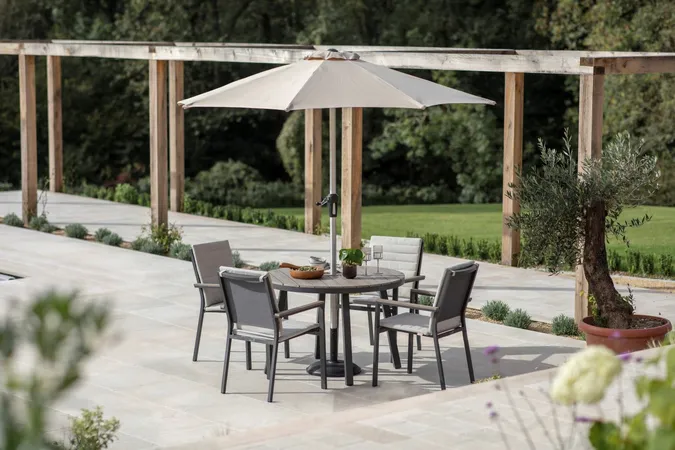 Zurich 110cm Round Tree-Free Table with 4 Chairs, Parasol & Base - Eco Fawn - image 2