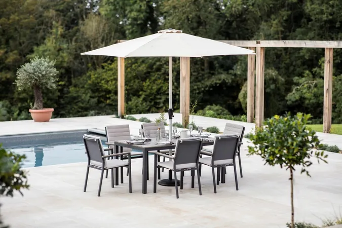 Zurich 164 x 95cm Rectangle Tree-Free Table with 6 Chairs, Parasol & Base - Eco Fawn - image 2