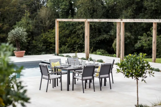 Zurich 164 x 95cm Rectangle Tree-Free Table with 6 Chairs, Parasol & Base - Eco Fawn - image 4